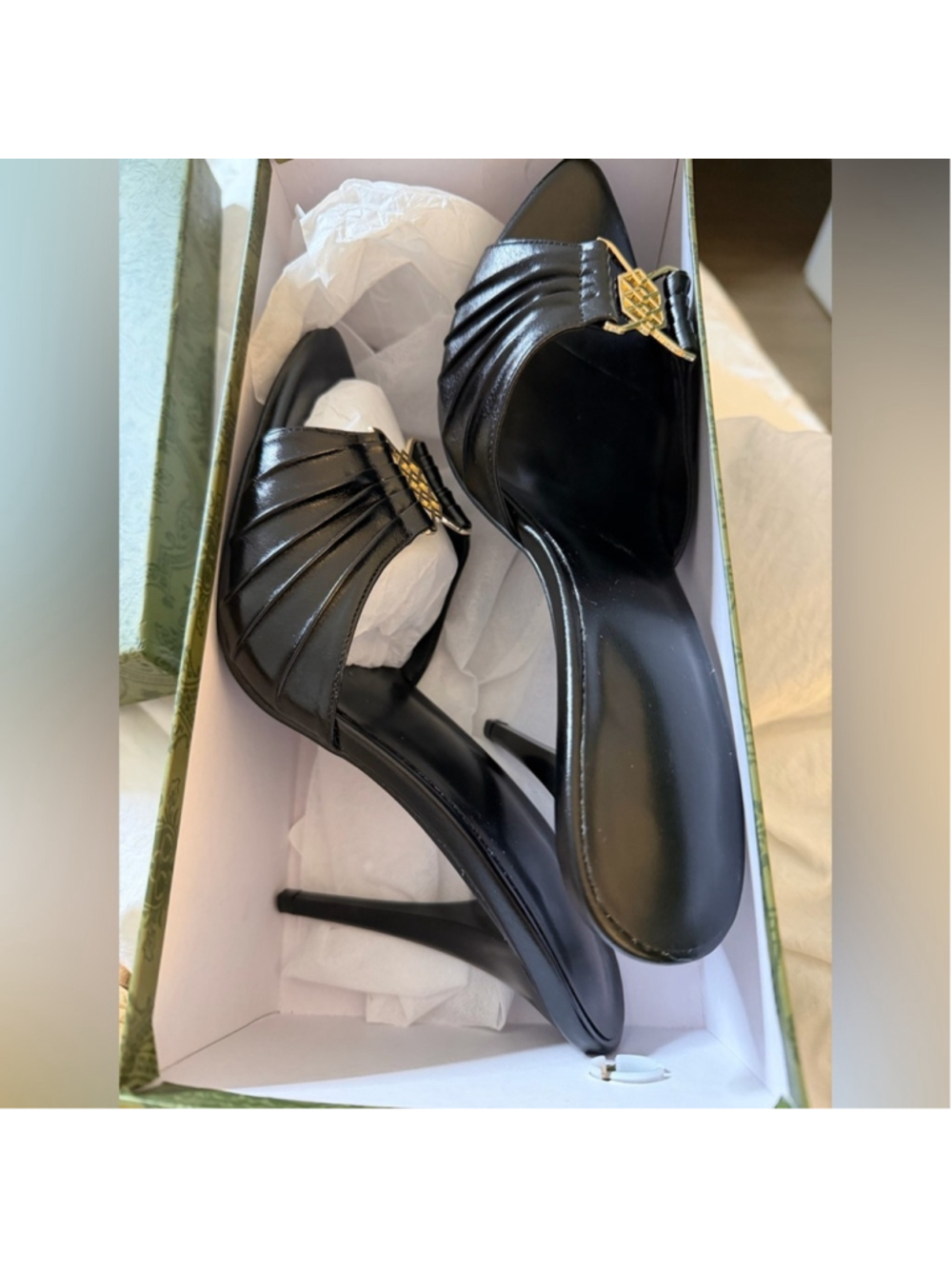 NEW Mules Heeled Sandals Vegan Leather High 3.5in Heels Pointed Peep Toe 7.5 - Picture 4 of 7